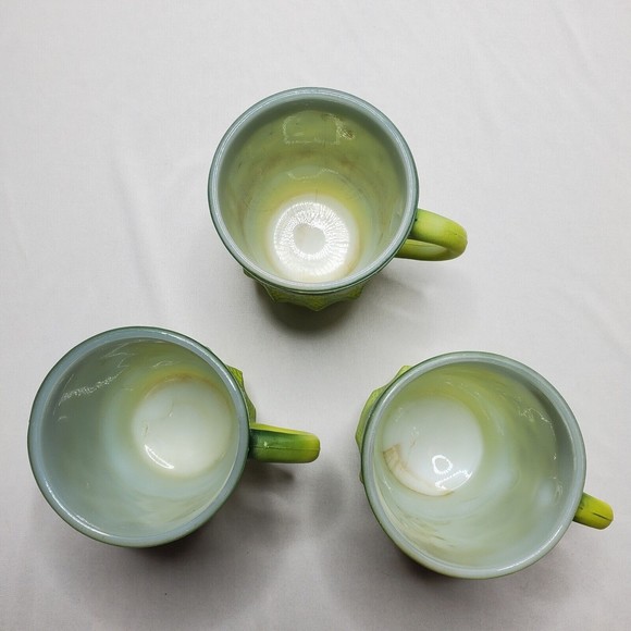 MCM FIRE KING Green Kimberly Mugs Cups Anchor Hocking Diamond Argyle Ombre 3 Set - Picture 2 of 13